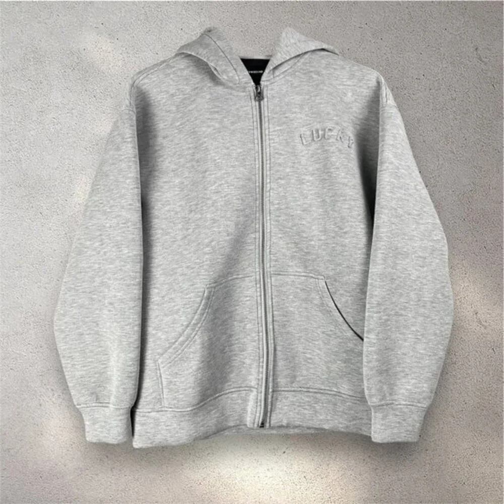 Lucky Brand LUCKY Zip Hoodie Women’s S Gray Full Zip Embossed Logo Soft Stretch